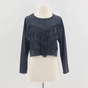 La Reine Faux Suede Fringe Crop Top w/ Stud Detail Western Wear Cowgirl